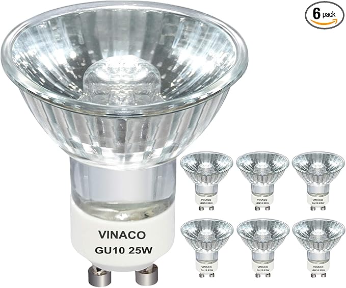 Vinaco GU10 C 120V 25W Bulb Candle Warmer, 6PCS High Output 220LM Halogen GU10 25 Watt Flicker Free, Long Lasting MR16 GU 10 Bulb Dimmable with Warm White 2800K for Candle Warmer Lamp, Track Lighting