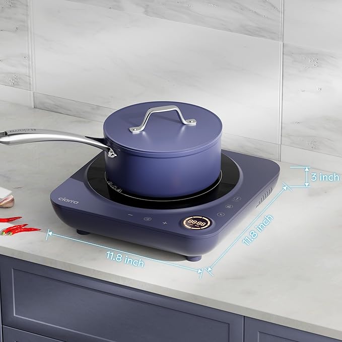 CIARRA Slim Portable Induction Cooktop – Single Burner Electric Stove with Touch Sensor, Digital Timer & Safety Lock for Countertop Cooking, Efficient Induction Cooker for Home Use, Blue