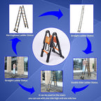 JADDUO 16.5FT A-Frame Telescoping Ladder Aluminum Compact Extension Ladder with Tool Platform & Stabilizer Bar Portable RV Ladder for Camper/Motorhome, 330lbs (Black)