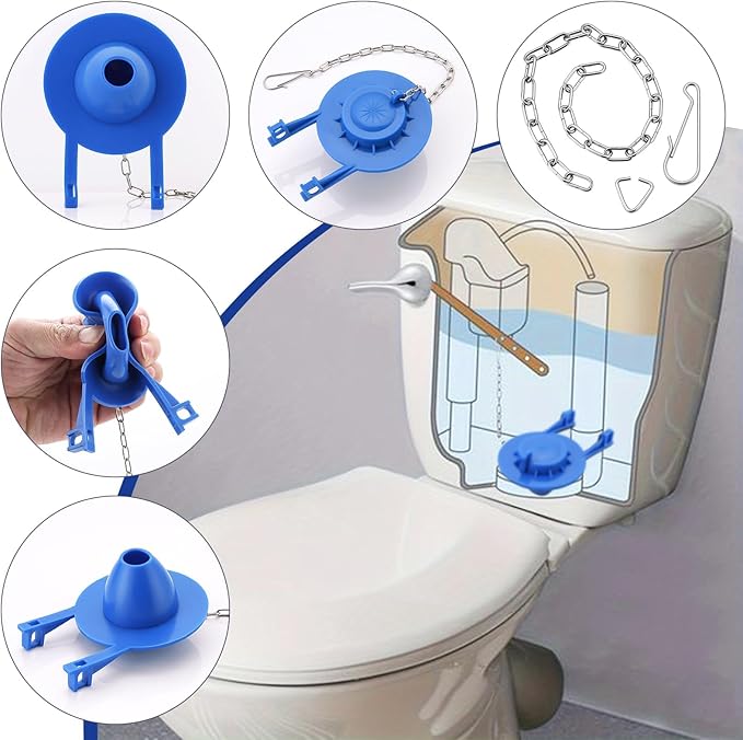 Toilet Flapper Replacement kit 2 Inch Universal for American Standard Toilet Tank Flapper Stopper Flap Rubber Plug for Kohler, Gerber Toilet with 2'' Flush Valve, Easy to Install Stainless Chain