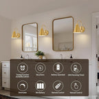 Vintage Cordless Gooseneck Battery Operated Wall Sconces Set of 2, Gold Bedside Battery Powered Wall Decor Lamps with Remote Control, Wireless Indoor LED Lights Fixture for Bedroom Hallway