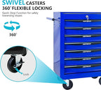 7 Drawers Rolling Tool Box on Wheels, Multifunctional Tool Chest Cabinet with Lock, Drawers Rolling Tool Cart Trolley Organizer Tool Storage Case for Warehouse,Garage,Workshop (Blue)