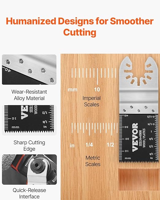 VEVOR 30-Piece Oscillating Saw Blades, Quick Release Multi Tool Blades Kits, 8 Types Oscillating Multitool Blade for Wood Plastic Metal, Compatible with Dewalt Ryobi Milwaukee Hitachi Chicago Fein
