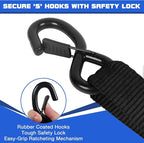 4000 lb Ratchet Straps 1.5 Inch 15ft 4 Pack Adjustable Tie Down Straps with S Hooks,Heavy Duty Strap for,Boats,Truck Bed,Tarps,Trailers,Wind,Storage Sheds,Rook Rack,Car Accessoreis Essentials Black
