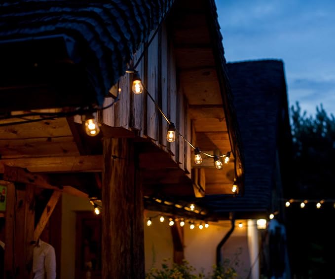 Hometown Evolution, Inc. E26 Commercial String Lights with 16 Gauge Wire (50 Foot 25 Socket, S14 Zig Zag Edison 11 Watt Bulbs)