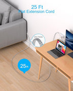 25 Ft Extension Cord with Multiple Outlets - One Beat Flat Plug Power Strip Surge Protector with 25 Ft Long Cord, 6 Outlet 3 USB Ports (1 USBC), Multi Outlet Wall Plug Home Office Dorm Room Essentials