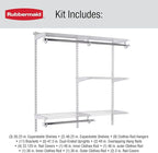 Rubbermaid Configurations Custom Closet Kit 6-10 Ft. Adjustable Metal Wire Shelving White Finish Expandable Organization System Hardware Included for Home Closet/Pantry/Laundry/Mudroom