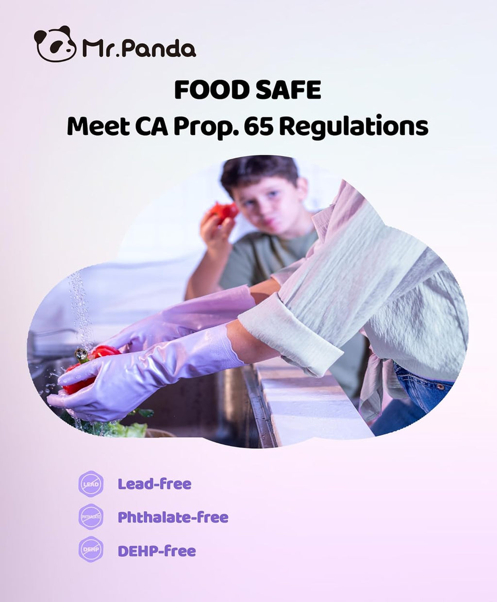 Mr.Panda Skin-Friendly Flocked Cotton Liner Cleaning Gloves Medium, Reusable Dishwashing Gloves for Washing Dishes, Kitchen, Shimmering Pink