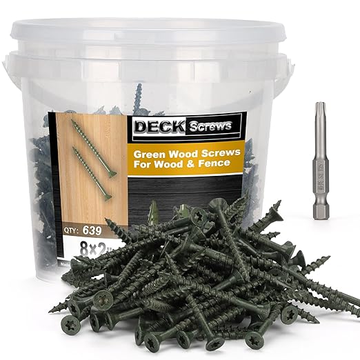 Deck Screws #8 x 2’’, T25 Star Torx Drive Flat Head Wood Screws, Green, 5lb