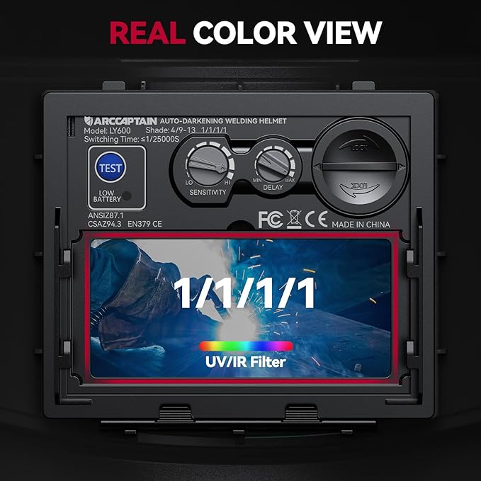 ARCCAPTAIN True Color Auto Darkening Welding Helmet with Upgraded Arc Sensor, 1/1/1/1 Top Optical Clarity Solar Power Welding Hood, 1/25000s Response Time, 4/9-13 for TIG MIG ARC Welding Mask