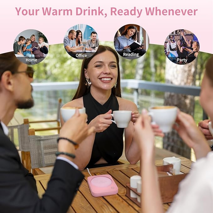 VOBAGA Coffee Mug Warmer with 4 Hours Auto Shut-Off, Coffee Warmer Plate for Office Home Desk Use with 3 Temperature Settings, Electric Cup Warmer for Cocoa,Tea, Milk, Water, for Gifts, Pink (No Cup)