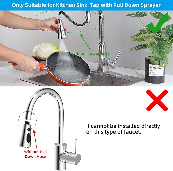 Hibbent 3-Function Pull Down Kitchen Faucet Head Replacement with 12 Adapters, NSF/ANSI/CAN 61 & CUPC Certified Sink Spray Nozzle, Compatible with Moen, Delta, Kohler Faucets, Chrome