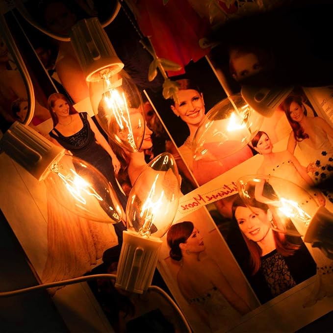 SUNSGNE 25 Pack C9 Clear Replacement Bulbs, C9 Christmas Light Bulbs Clear Incandescent Bulbs for Christmas Vintage String Light, E17 Intermediate Base, 7 Watt