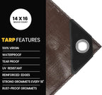PROTARP Extra Heavy Duty 16 Mil Tarp Cover, Waterproof, UV Resistant, Rip and Tear Proof, Poly Tarpaulin with Reinforced Edges for Roof, Camping, Patio, Pool, Boat. (Brown/Black 30′ X 60′)