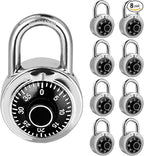 Combination Padlock 8 Pack, Fixed Dial Combination Padlock with Different Combinations, 2 in. Wide. Black Turntable, Lock for Gym & Locker, School, Toolbox, and More