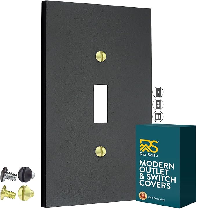 RIO SALTO Modern Metal Matte Black Toggle Light Switch Cover Metal Decorative Toggle Switch Covers Wall Plate Outlet Cover Black Wall Flip Switch Cover Socket Togle - Midsize 1 Gang