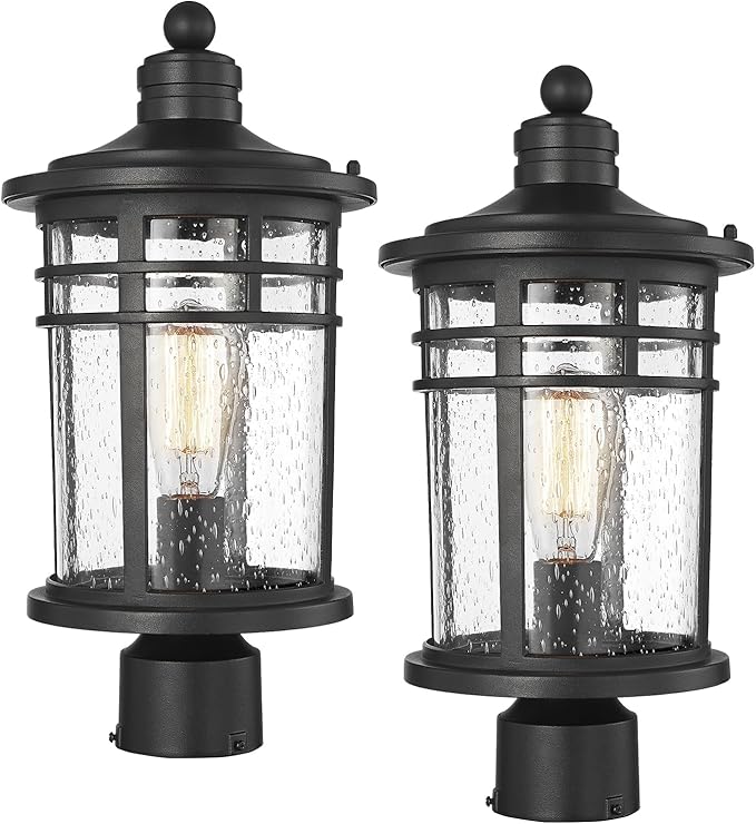Darkaway Large Outdoor Post Lights Lamp Posts Outdoor Lighting, 17inch Post Lights Waterproof 2 Pack Outdoor Light Fixtures with Glassfor Outside Patio Yard Pathway