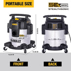 DEWALT 5 Gallon 4 HP STEALTHSONIC Shop Vacuum Wet and Dry DXV05S-QTB Ultra Quiet Stainless Steel Wet/Dry Vacuum Cleaner with Powerful Suction for Garage, Jobsite, and Workshop