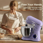 3-IN-1 Electric Stand Mixer, 6.5QT Bowl 660W 10-Speed Kitchen Mixer, Household Food Mixers include Dough Hook, Beater and Whisk, Bread Cake Mixer for Baking and Most Home Cooks, Purple