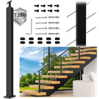 36" T304 Cable Railing Stair Post(Post 35"x2"x2"), 33° Drilled Railing Post with Cable Grommets Fit for 25-35° Stairway, Adjustable Top Mount Stainless Steel Black Finish Staircase Deck Post