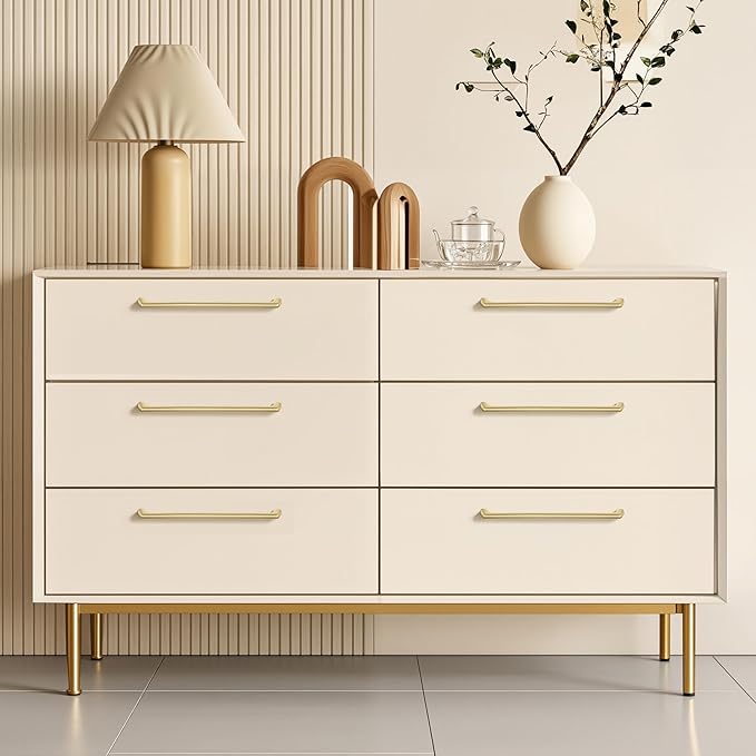 3 Pack 10 Inch(254mm) Hole Center Modern Brushed Gold Cabinet Pull Handle Timeless Vanity Drawer Pull Handle Classic Cabinet Hardware for Kitchen Dresser Bathroom, Screws Included, B-Gold(10x3)