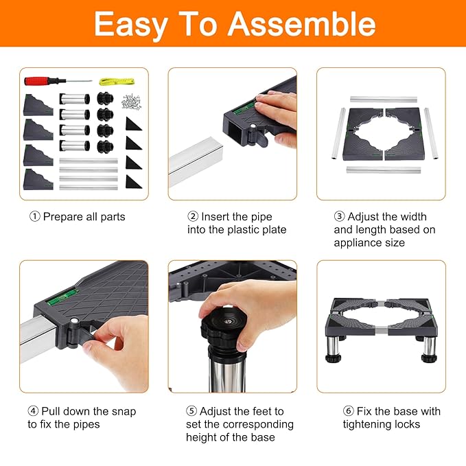 PATIKIL Mini Fridge Stand, 4 Strong Feet Laundry Stand Base Multi-Functional Adjustable Base Tray Anti-Vibration for Refrigerator Washing Machine Dryer Dishwasher AC, 5.5"-6.7" Height