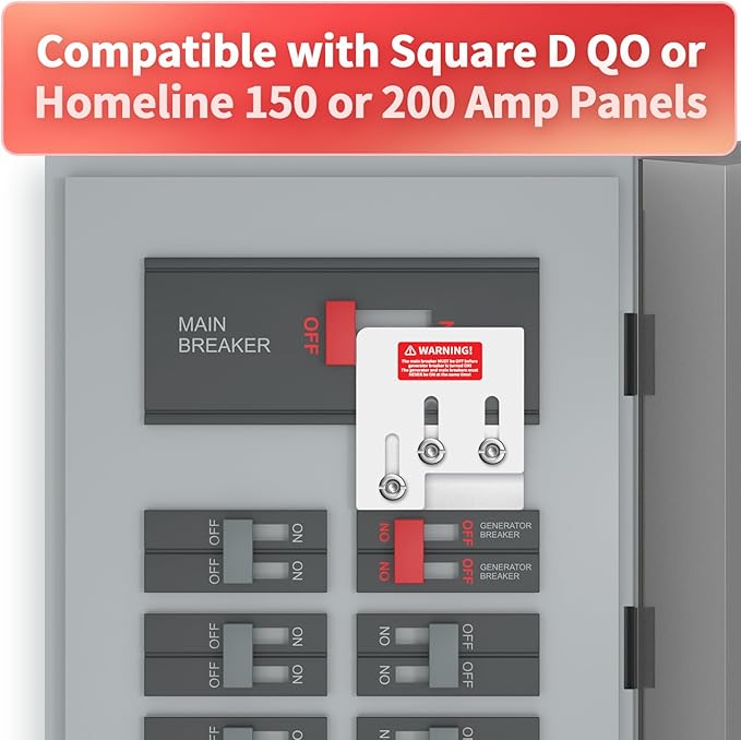 Marsflex Generator Interlock Kit for Square D QO or Homeline 150 or 200 Amp Panels, 1 3/8 Inches Spacing Between Main and Generator Breaker, Professional and Safe Interlock Kit, Easy Installation