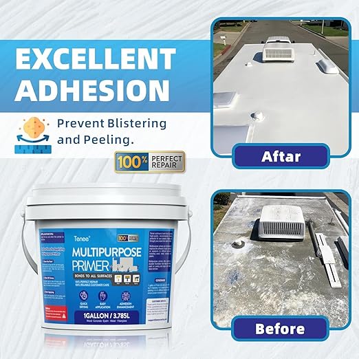 1 Gallon Liquid Rubber Multi-Purpose Primer, EPDM & TPO Primer with Gloves, Water-Based Elastomeric Roof Coating for Outdoor, High-Adhesion Bonding RV Roof Coating for Concrete, Deck, Wood, Metal