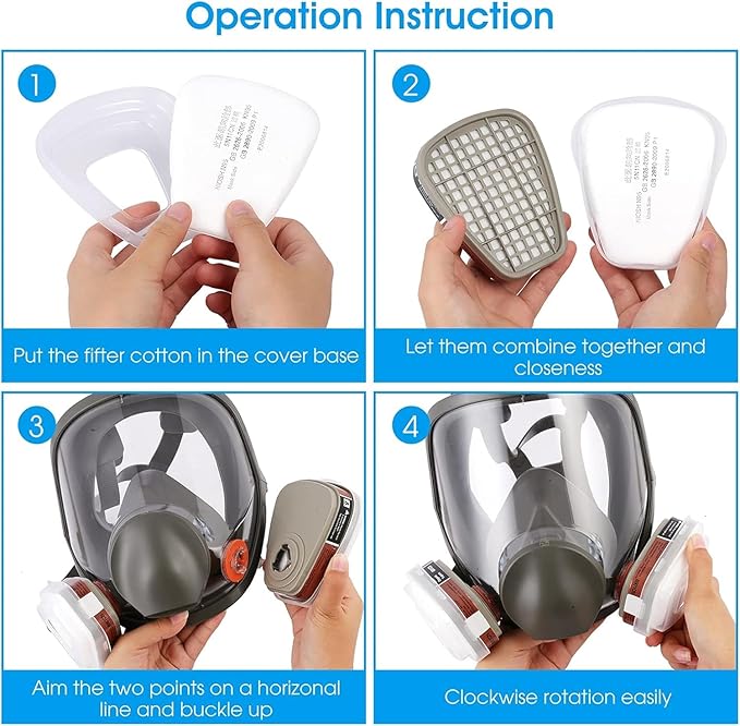 Full Face Respirator Mask: 6800 Gas mask Respirator Mask with Filters 6001 - Dust Mask Anti Fog Against Organic Vapor Fumes Gases for Spray Paint Chemicals Epoxy Resin Welding Sanding（4 pcs）