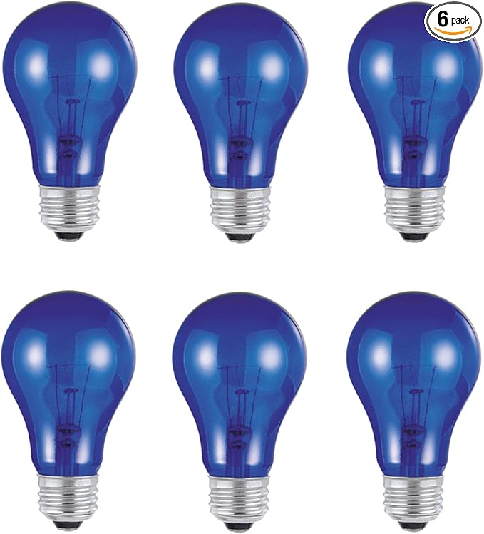 Westinghouse Lighting 0344520 25 Watt A19 Transparent Blue Color Light Bulb, Incandescent Party Bulb, Medium Base, 6 Pack