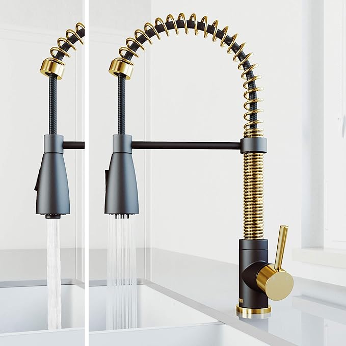 VIGO Brant 19'' H Single Handle Pull-Down Sprayer Kitchen Faucet in Matte Brushed Gold and Matte Black-VG02003MGMB
