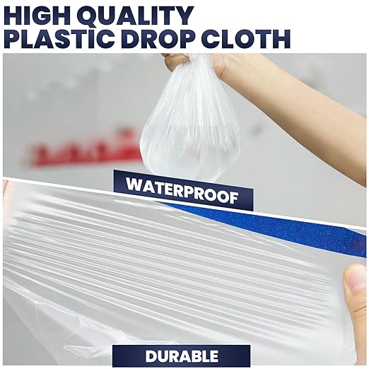 ADHES Painters Plastic with Tape, 24 inch x 90 feet x 3 Rolls Painters Tape with Plastic Attached, Pre Taped Masking Film Tape and Drape for Automotive Painting Covering