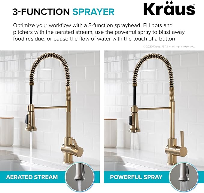 KRAUS Britt Commercial Style Pre-Rinse Kitchen Faucet with Deck Plate in Brushed Gold, KPF-1690BG
