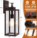 BesLowe 16” Upgraded Motion Sensor Outdoor Wall Lights, Dusk to Dawn Porch Lights Outdoor Wall Sconces, 3 Lighting Modes Exterior Lighting Fixtures with Hooks, Brown Outside Lights for House, 2-Pack