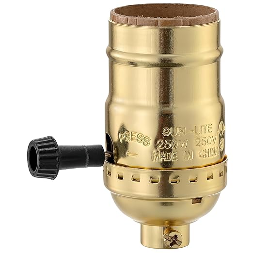 Lamp Socket Replacement, E26 Threaded Base, Turn Knob for Low-Medium-High Light Settings 2 Way (Gold)
