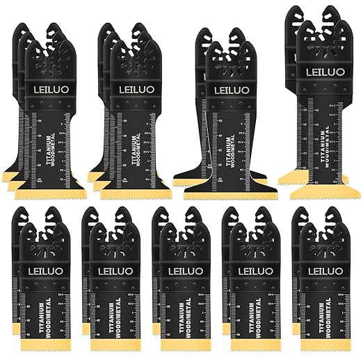 LEILUO 20 Piece Titanium Multitool Blade Set Extra Longer & Wider Oscillating Saw Blades Kit for Wood Nails Thin Metal Storage Bag Included