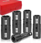 AOBEN 5 PCS 1/2" Drive Impact Socket Set, Flip Socket Set with Cr-Mo Steel, Includes 3 Inch Bar Extension, SAE and Metric Sizes