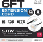 Iron Forge Cable 12 Gauge Extension Cord with Multiple Outlets - Black Heavy Duty Extension Cord 6 ft - 12/3 SJTOW, 3 Prong Lighted Outlet Cords