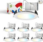 ASD LED Recessed Lighting 6 Inch, Round Commercial Downlight, Mini Panel with Baffle Trim, 6" 15W 120-277V CCT Selectable 2700/3000/3500/4000/5000K, Dimmable Ceiling Light Fixture, White, ETL, 6 Pack