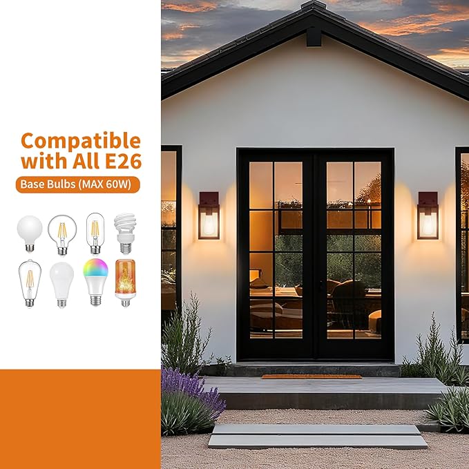 2 Pack Oil Rubbed Bronze Exterior Lighting Fixtures Wall Mount, Outside Front Porch Lights for House, Outdoor Lantern Lamp, Waterproof Wall Sconce Lights, Coach Light for Garage Entryway