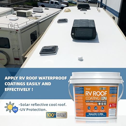 1 Gallon RV Roof Coating White with Brush, Towel, Solar Reflective Sealant for Easy Insulation & Leak Repair, Liquid Flexible Rubber Camper RV Roof Sealant for Metal Building, Trailer, Motorhome