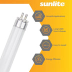 Sunlite 6-Inch F4T5/WW T5 Linear Fluorescent Lamp, 4 Watts, 140 Lumens, 2700K Soft White, Miniature G5 Bi-Pin Base, ROHS Compliant, High Performance Straight Tube, 10 Pack