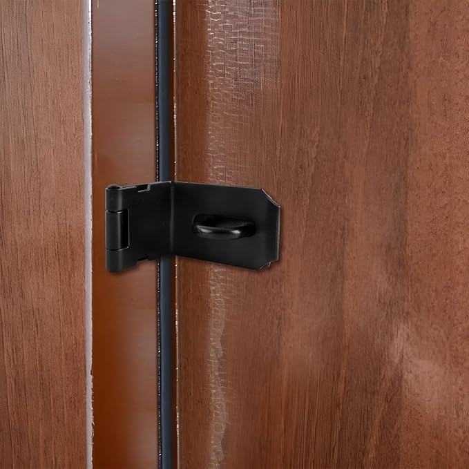 HOWDIA 4 Inch Door Hasp Latch 90 Degree, Stainless Steel Safety Right Angle Padlock Hasp Locking Latch Security Door Clasp Hasp Lock Latch for Push/Sliding/Barn Door, 2mm Thick, Brushed Black