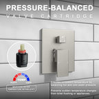 Lava Odoro Modern 3-Setting Square Shower and Tub Faucet Set with Shower Head and Handheld Sprayer Brushed Nickel, Rainfall Shower System with Tub Spout, Shower Valve Trim Kit, SF103-BN-T