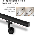 Meranti Aluminum Handrail for Indoor or Outdoor Steps and Stairs – Hand Rails for Elderly – DIY Complete Stair Railing Kit (AHR, Black, 8' Length)