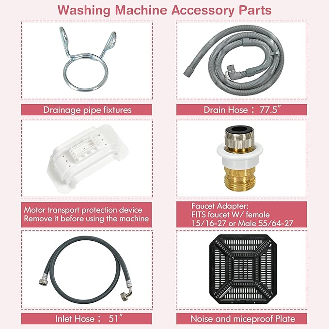 COSTWAY Portable Washing Machine, 8 Lbs Capacity, Built-in Drain Pump, Compact Laundry Washer with 6 Programs, 6 Water Levels, Child Lock, Full-Automatic washer for RV, Dorm, Apartment, Pink