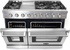 COSMO COS-EPGR486G 48 in. Haven Collection 7 cu. ft. Double Oven Gas Range, 6 Burners, Griddle, Convection, Knob LEDs, Stainless Steel