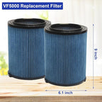 2 Pack VF5000 Filter Replacement for Ridgid Shop Vac 5-20 Gallon Wet Dry Vacuums,3 Layer Pleated Wet/Dry Vacuum Filter Compatible with WD1450 WD0970 WD1270 WD09700 WD06700 WD1680 WD1851 WD1680 RV2400A