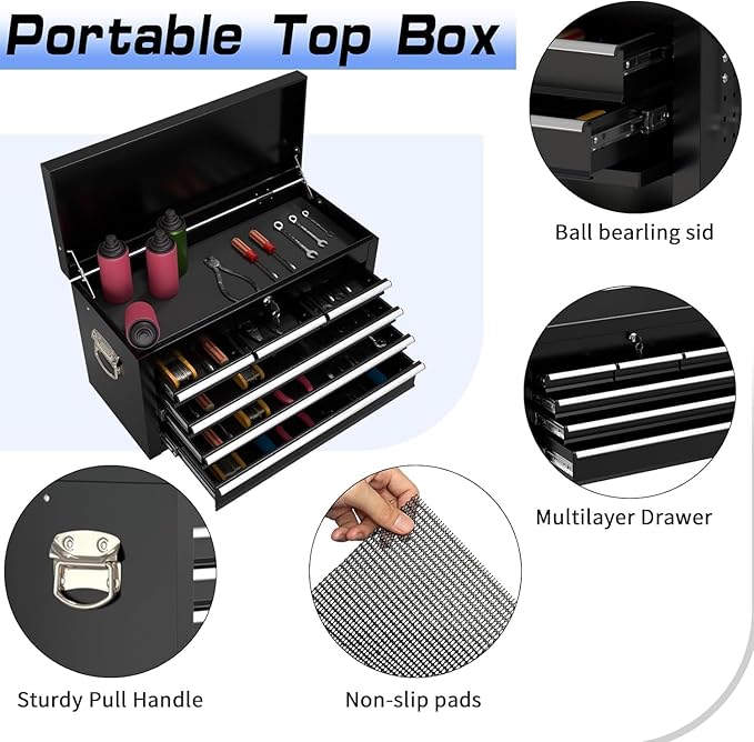 8 Drawer Rolling Tool Chest, High Capacity Tool Box with Lockable Wheels and Drawers, 2 in 1 Portable Toolbox Organizer Storage Cabinet For Garage, Warehouse, Repair Shop