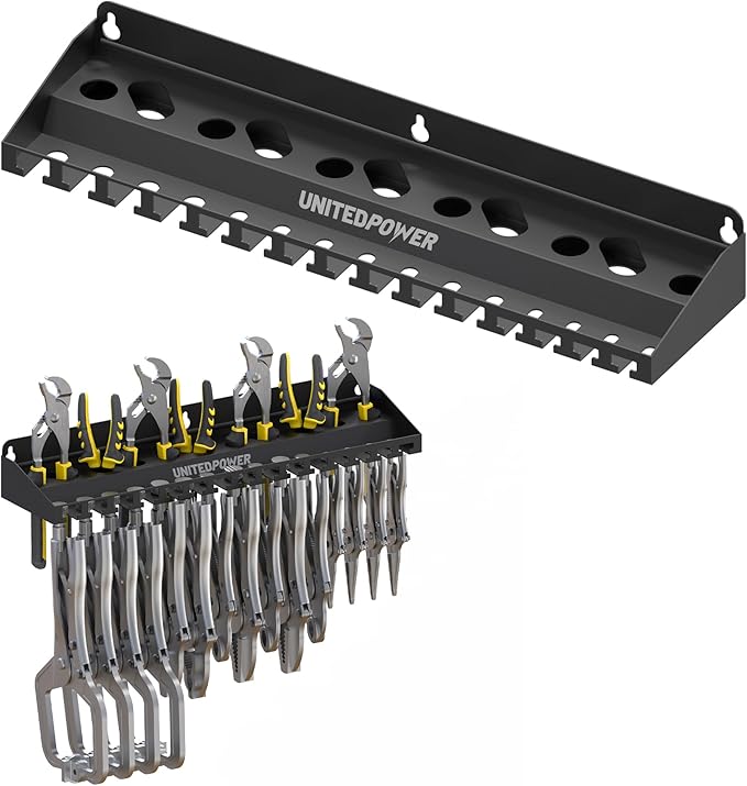 UNITEDPOWER Vise Grip Holder, Wall Mount Pliers Storage Rack Organizer for Workshop, Shed, Garage, Stores up to 15 Vises or 11 Pliers